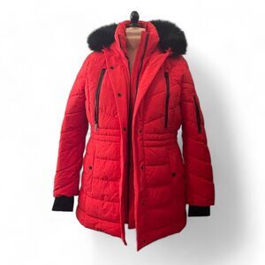 XERSION Women’s Red Faux fur Trim Puffer Coat Jacket XXL NWT